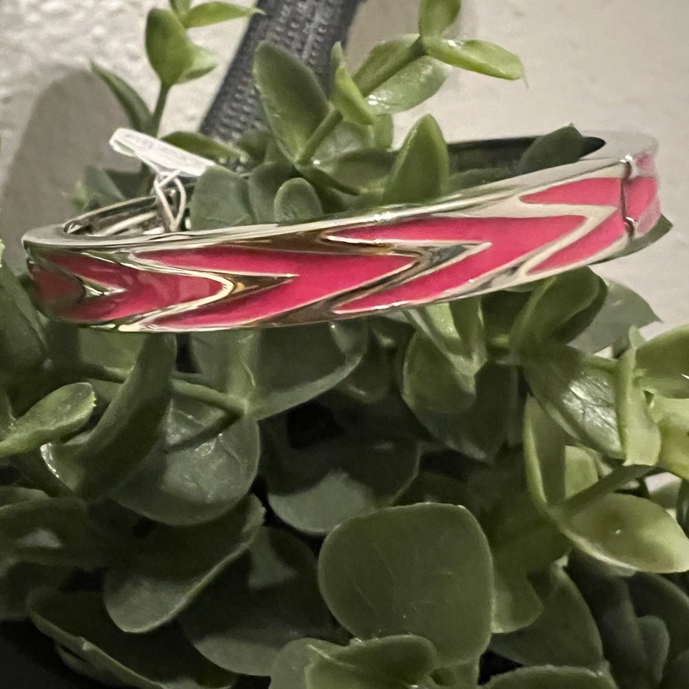Lia Sophia Boutique Raspberry Pink and Silver Chevron Bangle Bracelet
